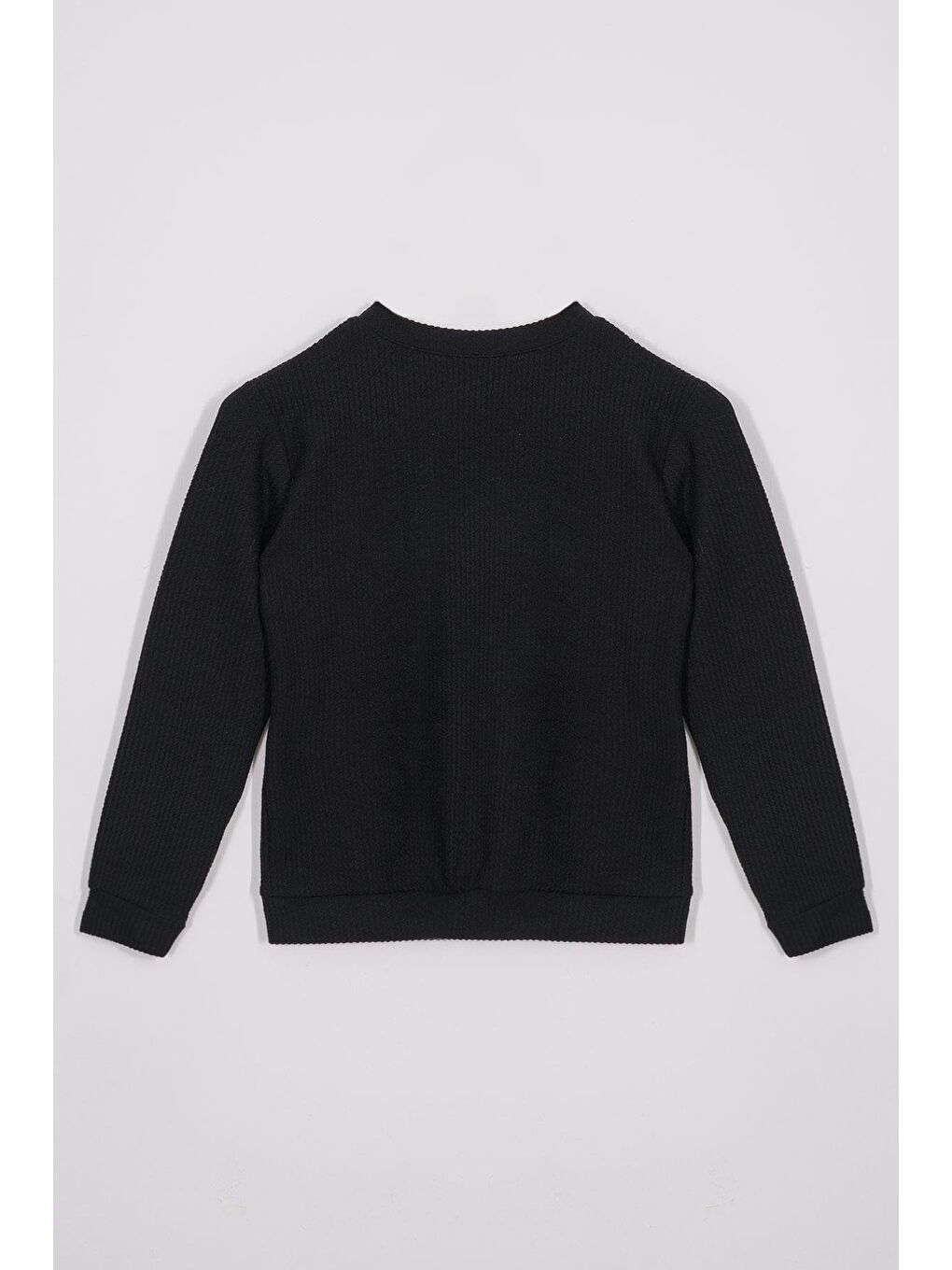 Bisiklet Yaka Önü Fiyonk Detaylı Siyah Renk Kız Çocuk Sweat-2