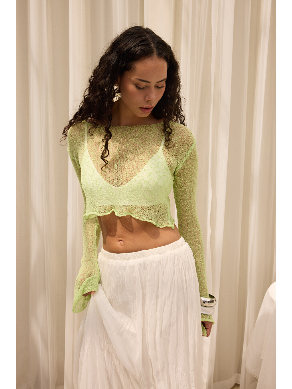 Yenka Basic İnce Yeşil Triko Crop