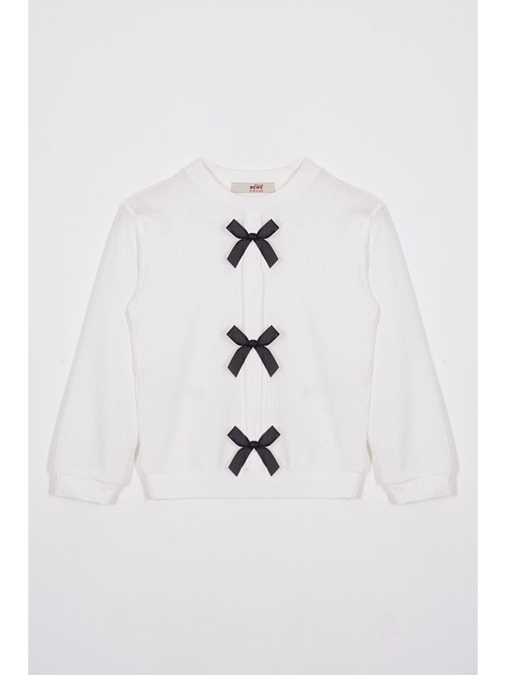 Bisiklet Yaka Önü Fiyonk Detaylı Ekru Renk Kız Çocuk Sweat