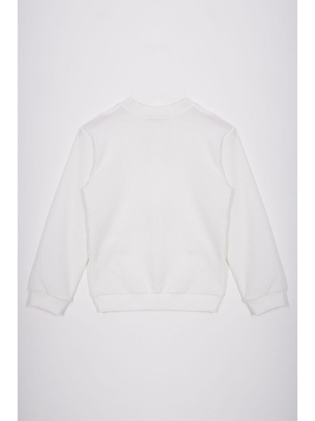 Bisiklet Yaka Önü Fiyonk Detaylı Ekru Renk Kız Çocuk Sweat-2