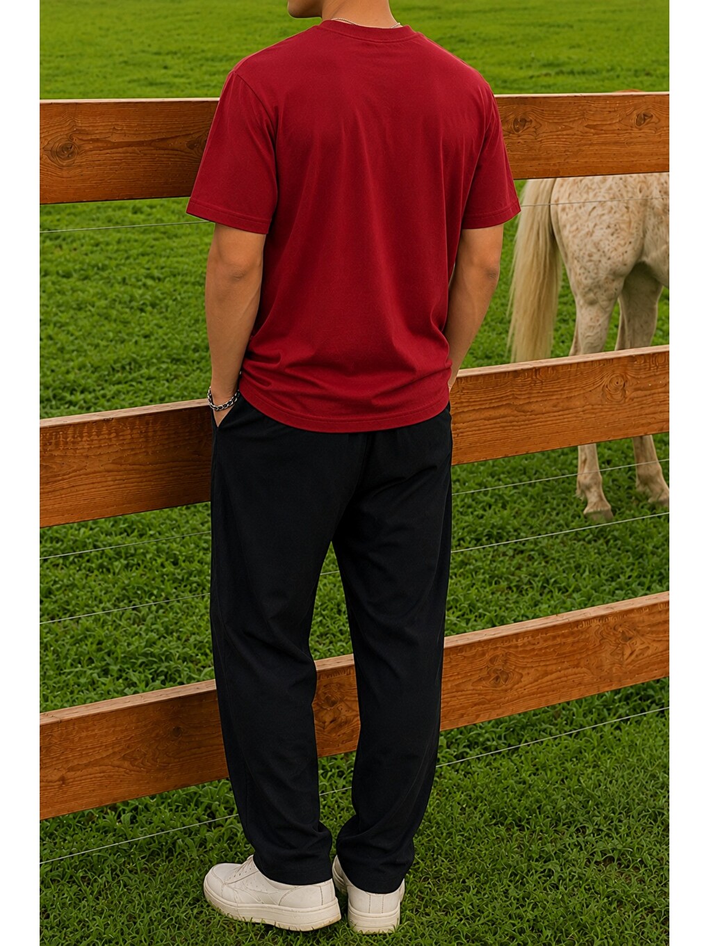Kırmızı Erkek Regular Fit Bisiklet Yaka Basic Tişört 2 İplik Şardonsuz %100 Pamuk Günlük Rahat T-Shirt-2