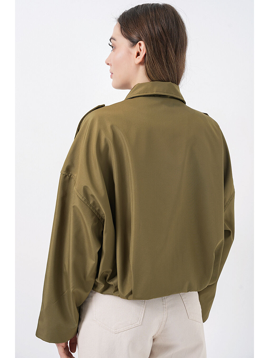 Kadın Oversize Kısa Ceket 0732 - Haki-6