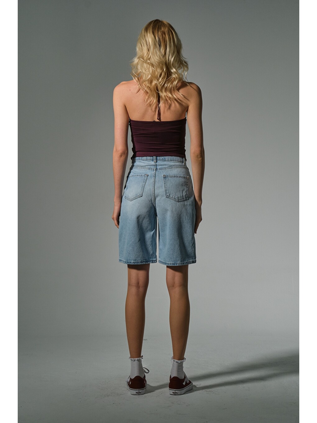 Mavi %100 Pamuk yüksek Bel Gabardin None Denim 5 Cep Kadın Bermuda Şort @Udine-4