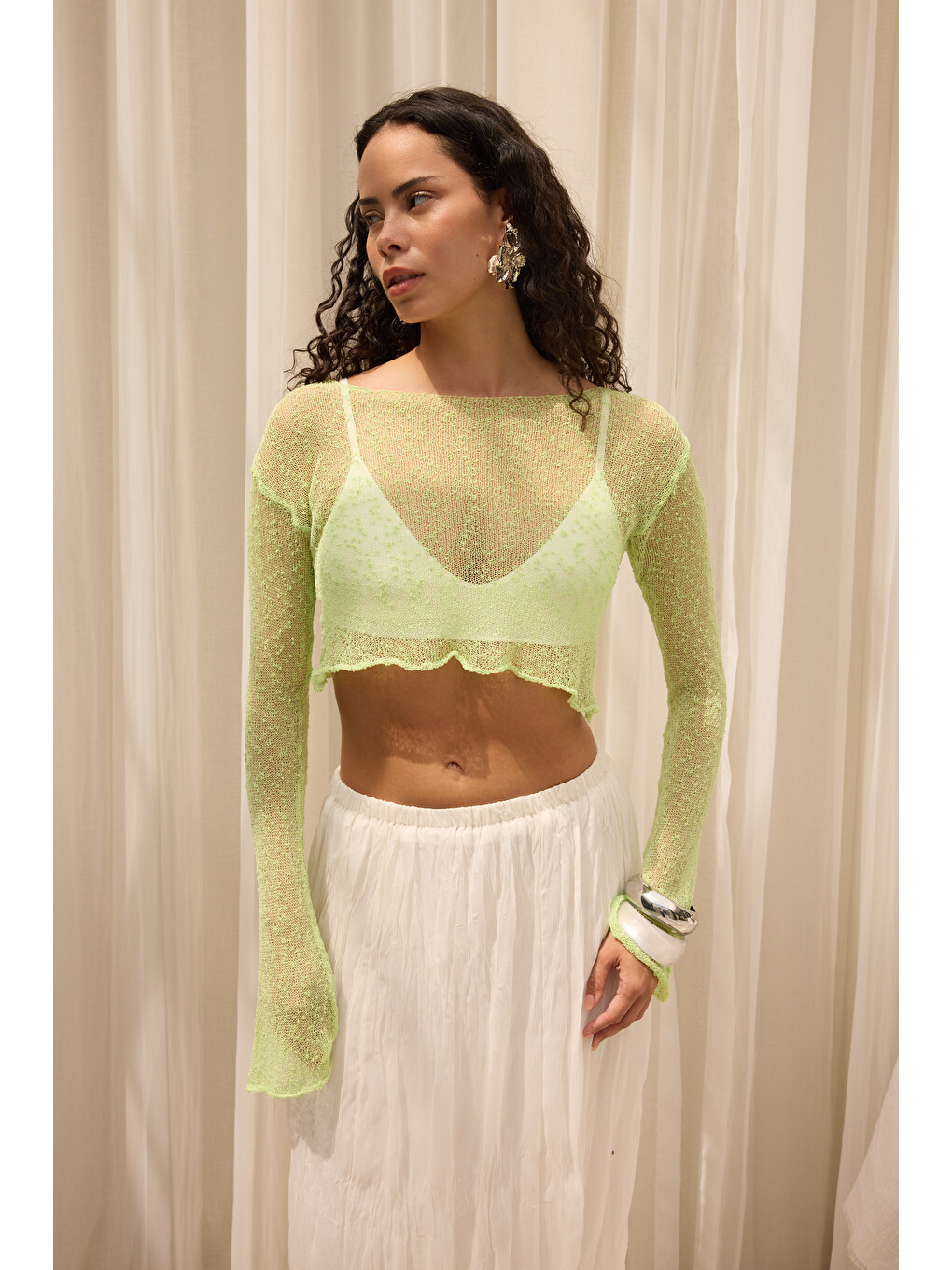 Yenka Basic İnce Yeşil Triko Crop-1