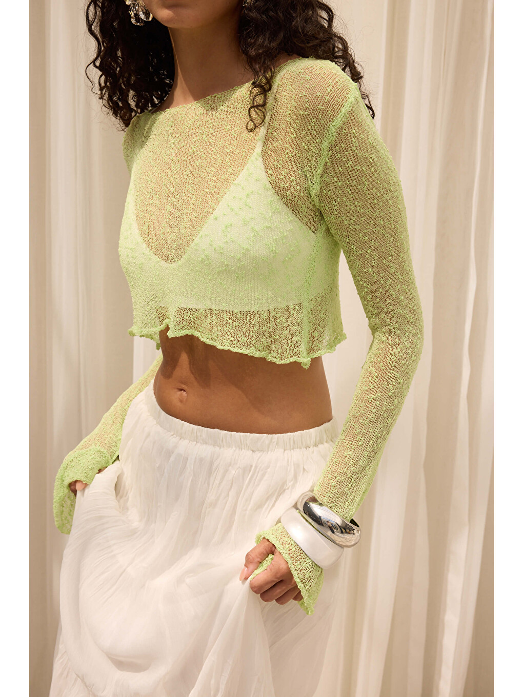 Yenka Basic İnce Yeşil Triko Crop-3