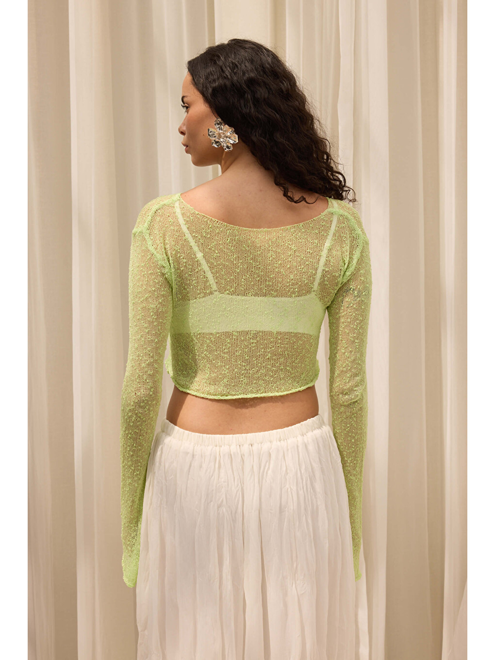 Yenka Basic İnce Yeşil Triko Crop-4