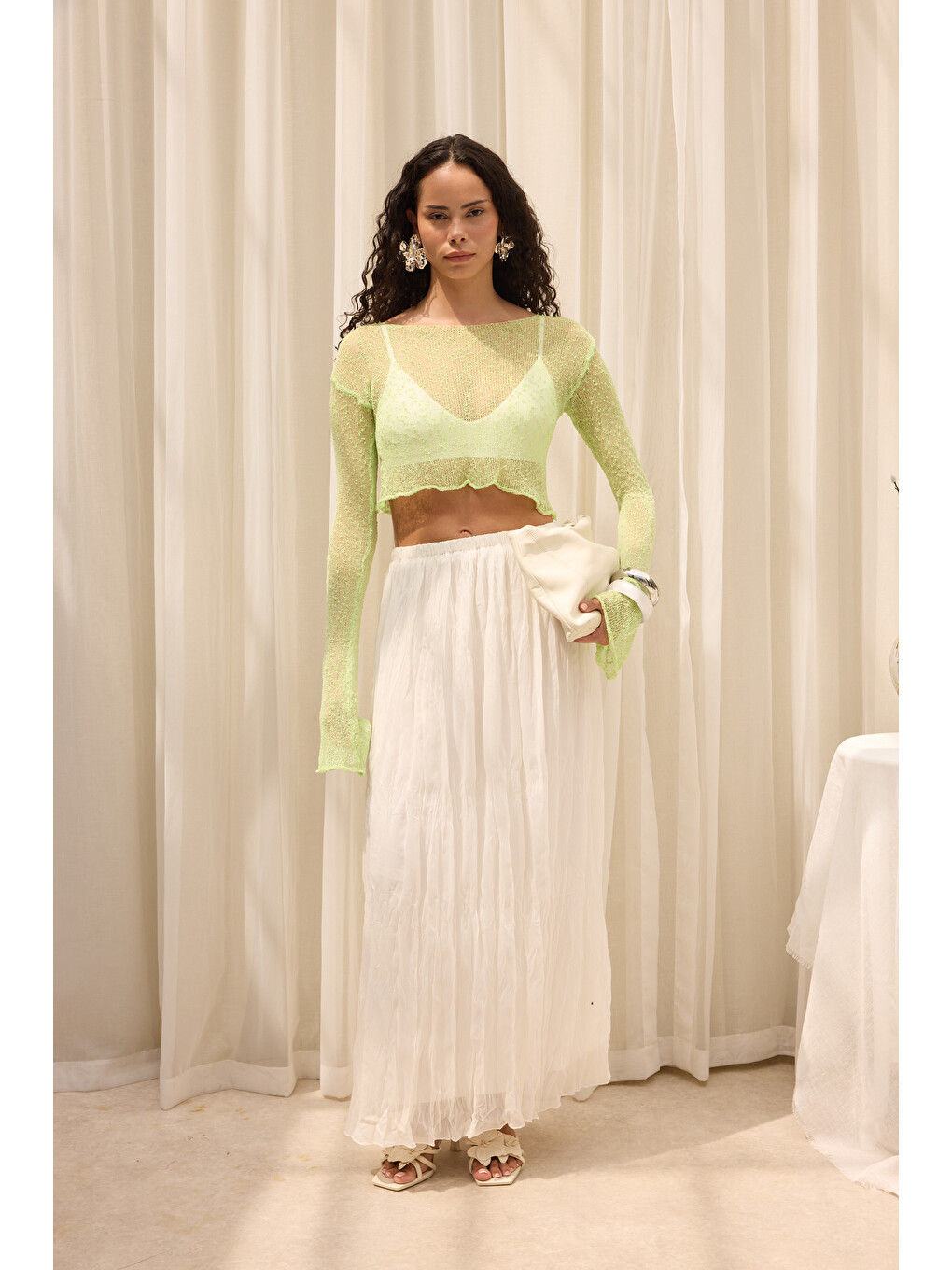 Yenka Basic İnce Yeşil Triko Crop-5