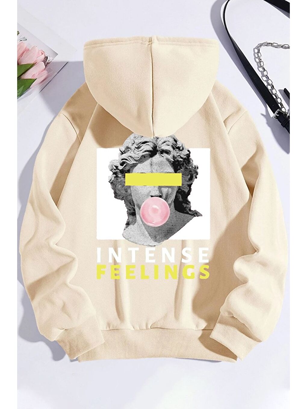 uyguntarz Bej Unisex Aesthetic Baskılı Sweatshirt