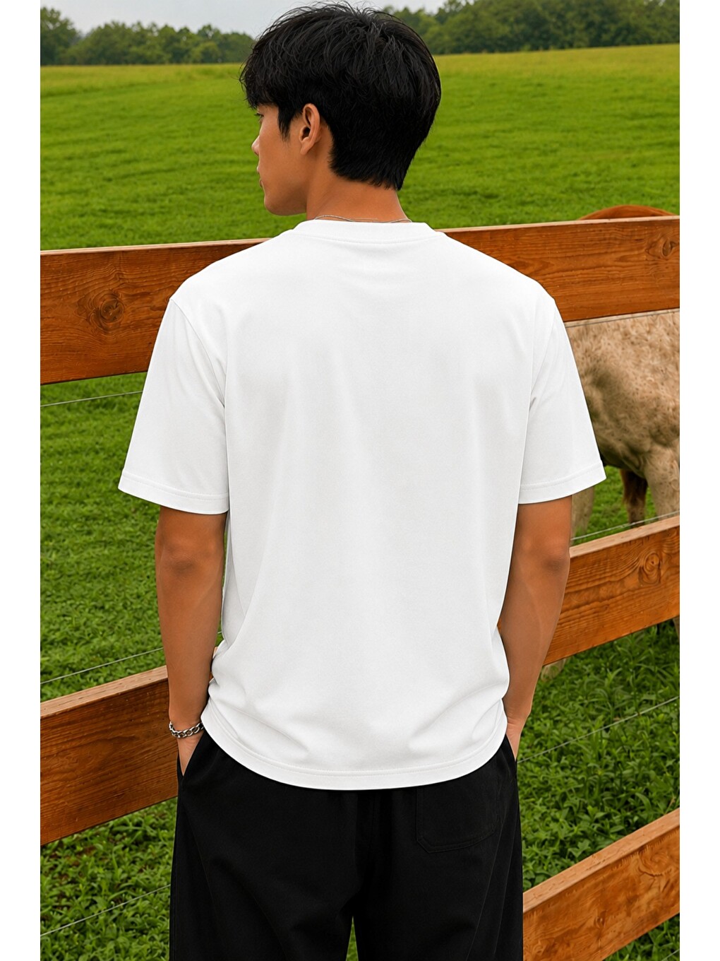 Beyaz Erkek Regular Fit Bisiklet Yaka Basic Tişört 2 İplik Şardonsuz %100 Pamuk Günlük Rahat T-Shirt-2