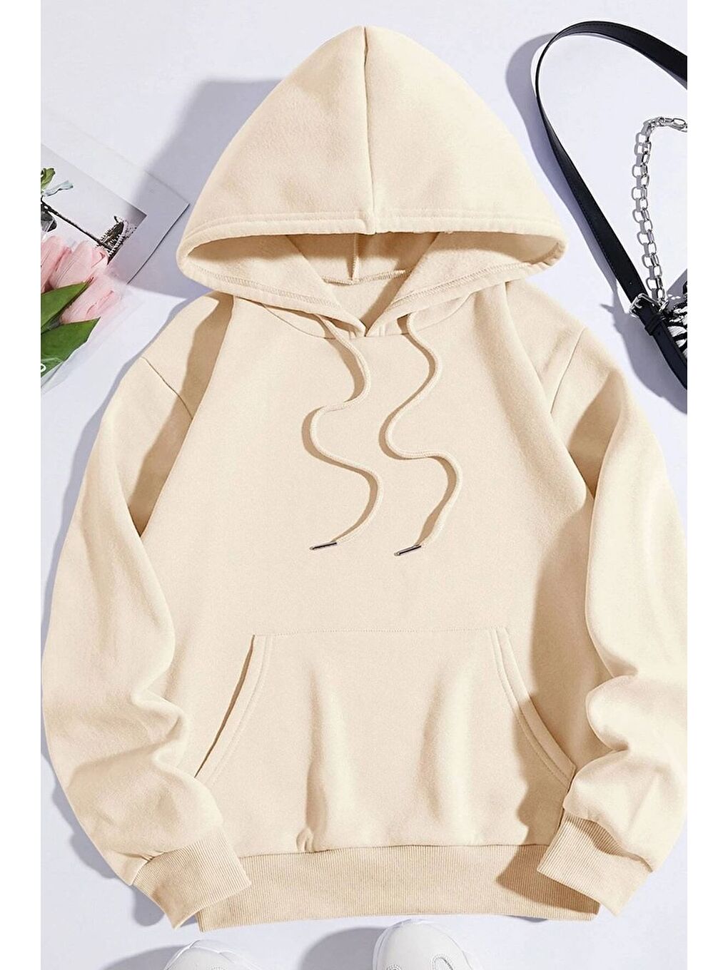 uyguntarz Bej Unisex Aesthetic Baskılı Sweatshirt - 1