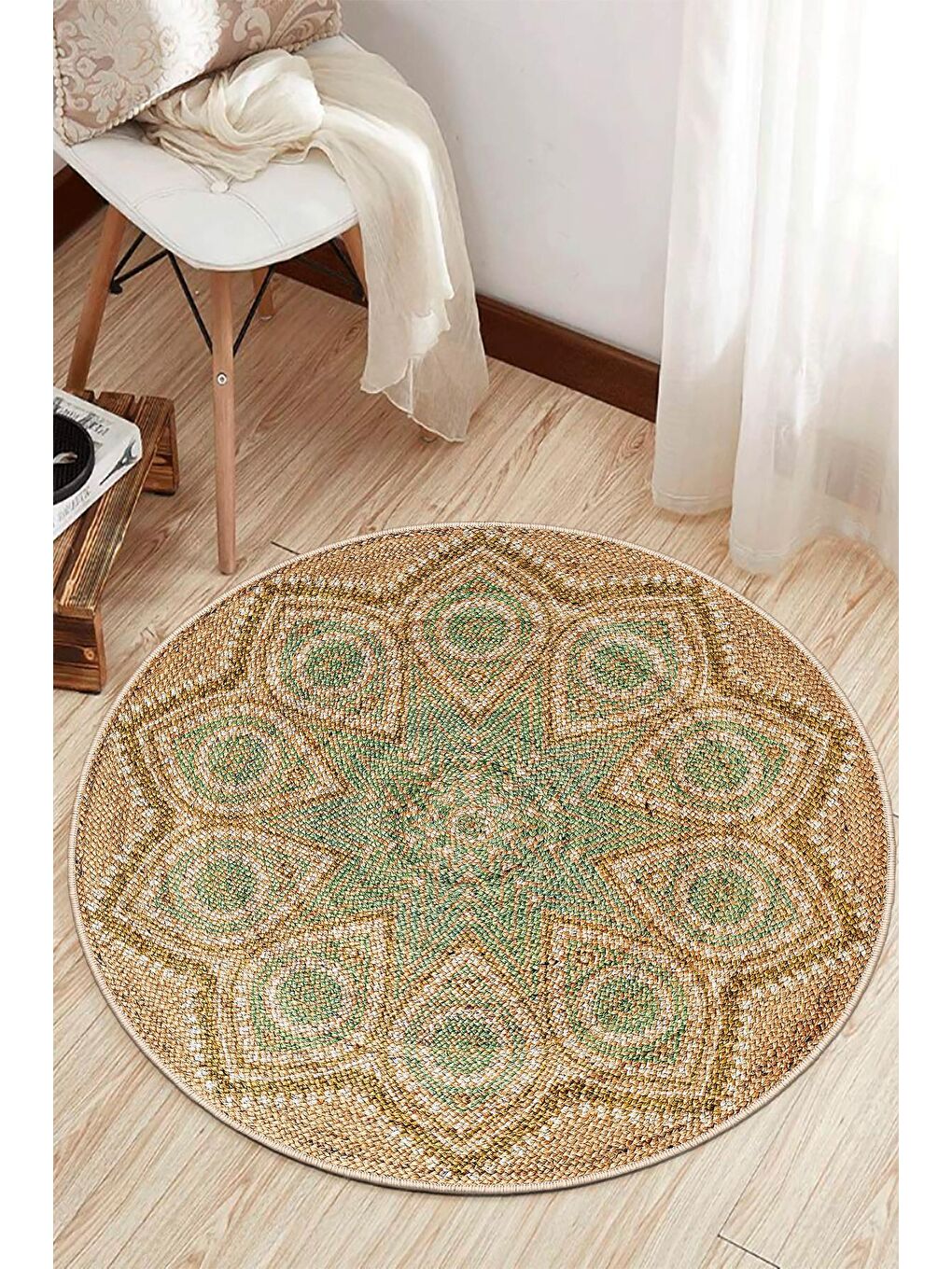 Bej Dekoratif Özel Tasarım Modern Halısı 180x180 cm