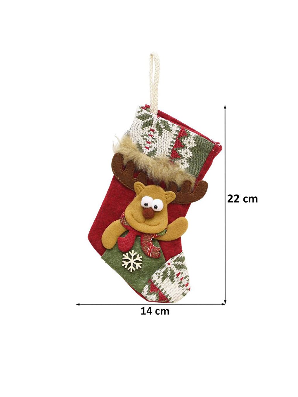 Kırmızı Yılbaşı Çorabı Geyik Figürlü Desenli Şömine Dekoru Hediyelik Çorap 22 cm-1