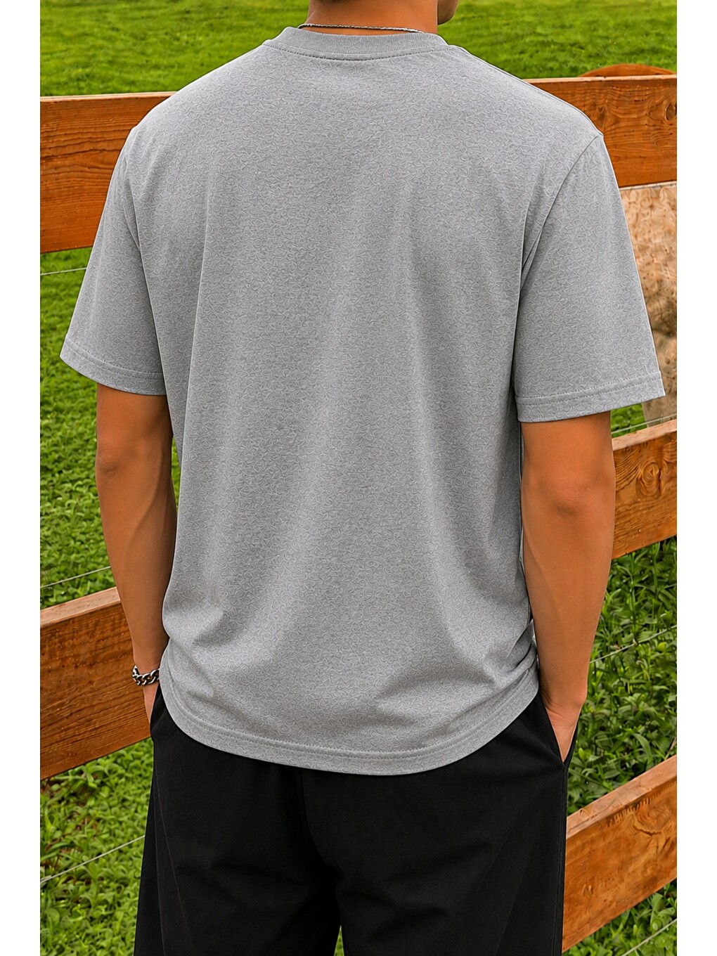 Gri Erkek Regular Fit Bisiklet Yaka Basic Tişört 2 İplik Şardonsuz %100 Pamuk Günlük Rahat T-Shirt-2