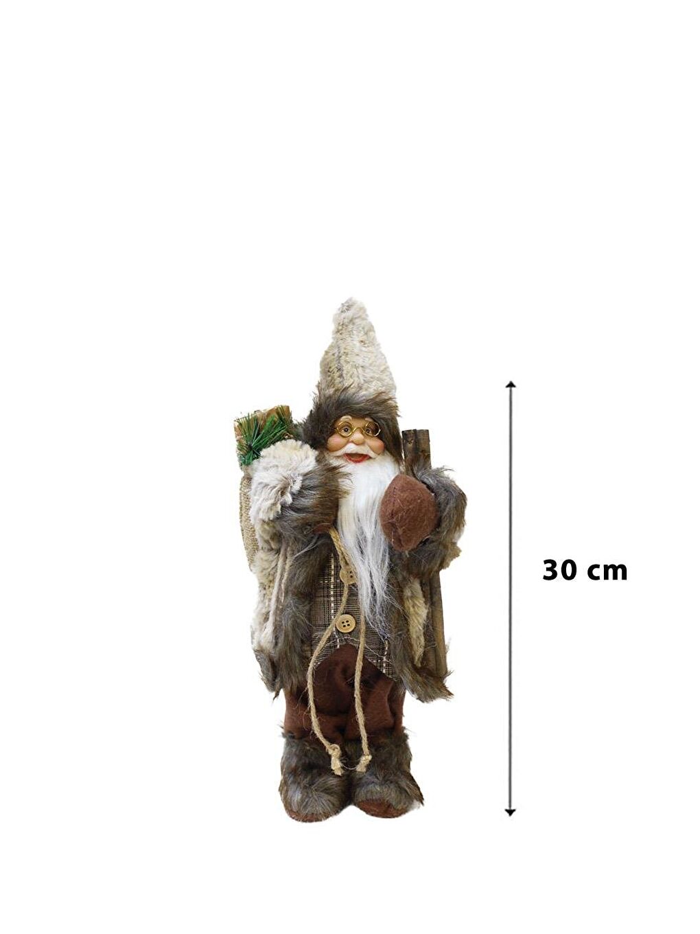 Yılbaşı Dekoru Çuvallı Rustik Noel Baba Figürlü Süsleme Aksesuarı Kahverengi 30 cm-1