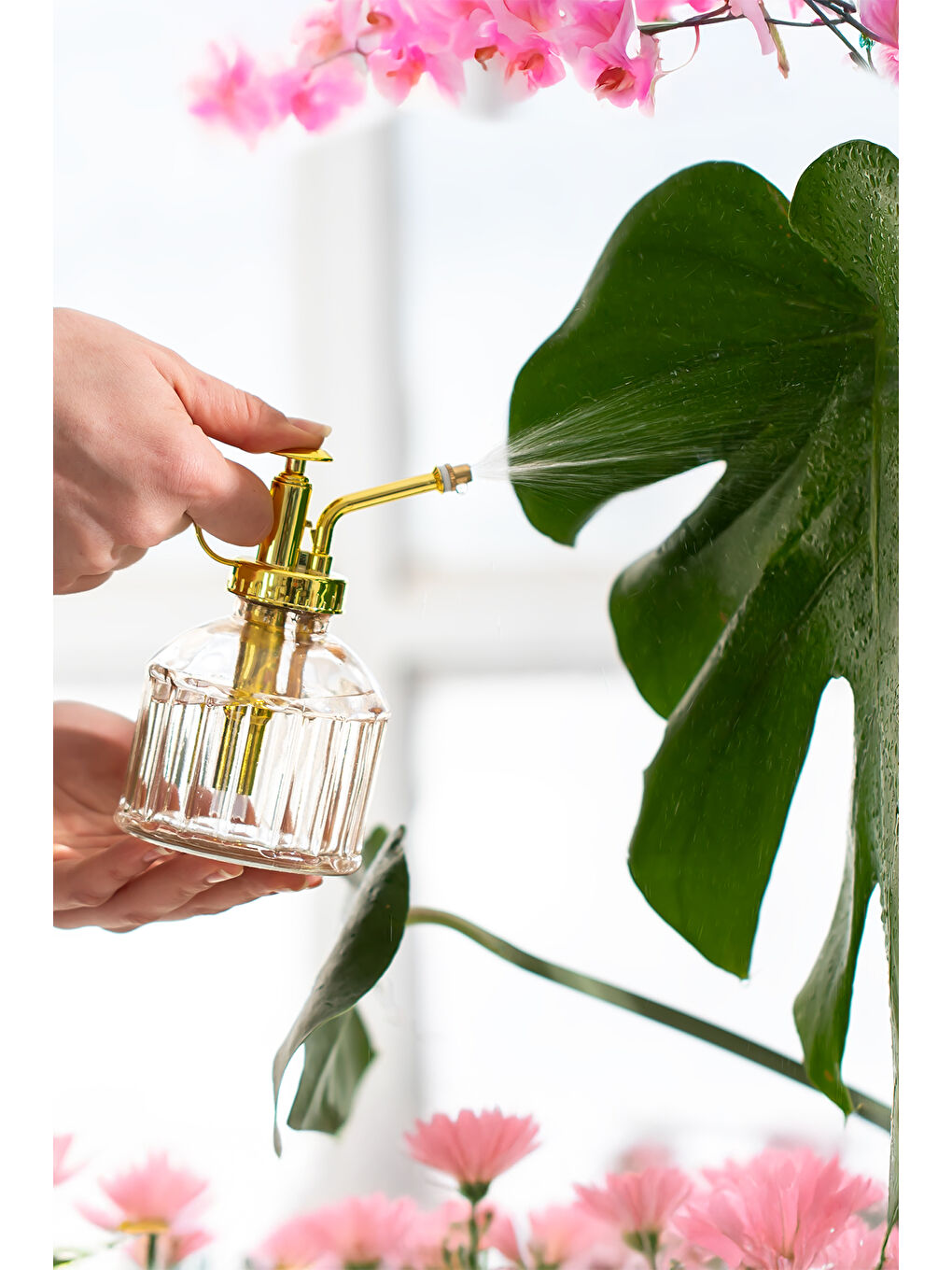 Vintage Cam Bitki Sulama Şişesi Oda Kokusu Dağıtıcı Çok Amaçlı Sprey Şişe 250 ml Pembe-1