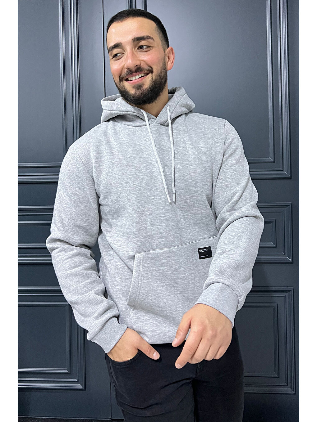 Mishar İtalia Gri Erkek Kapüşonlu Şardonlu Üç İplik Sweatshirt - 1