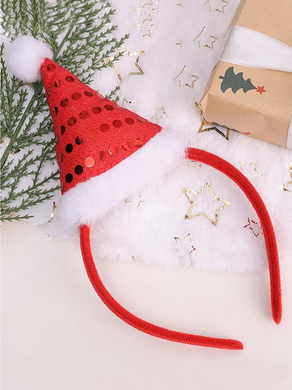Noel Şapkalı Yılbaşı Parti Tacı Kırmızı Pullu Taç Kırmızı