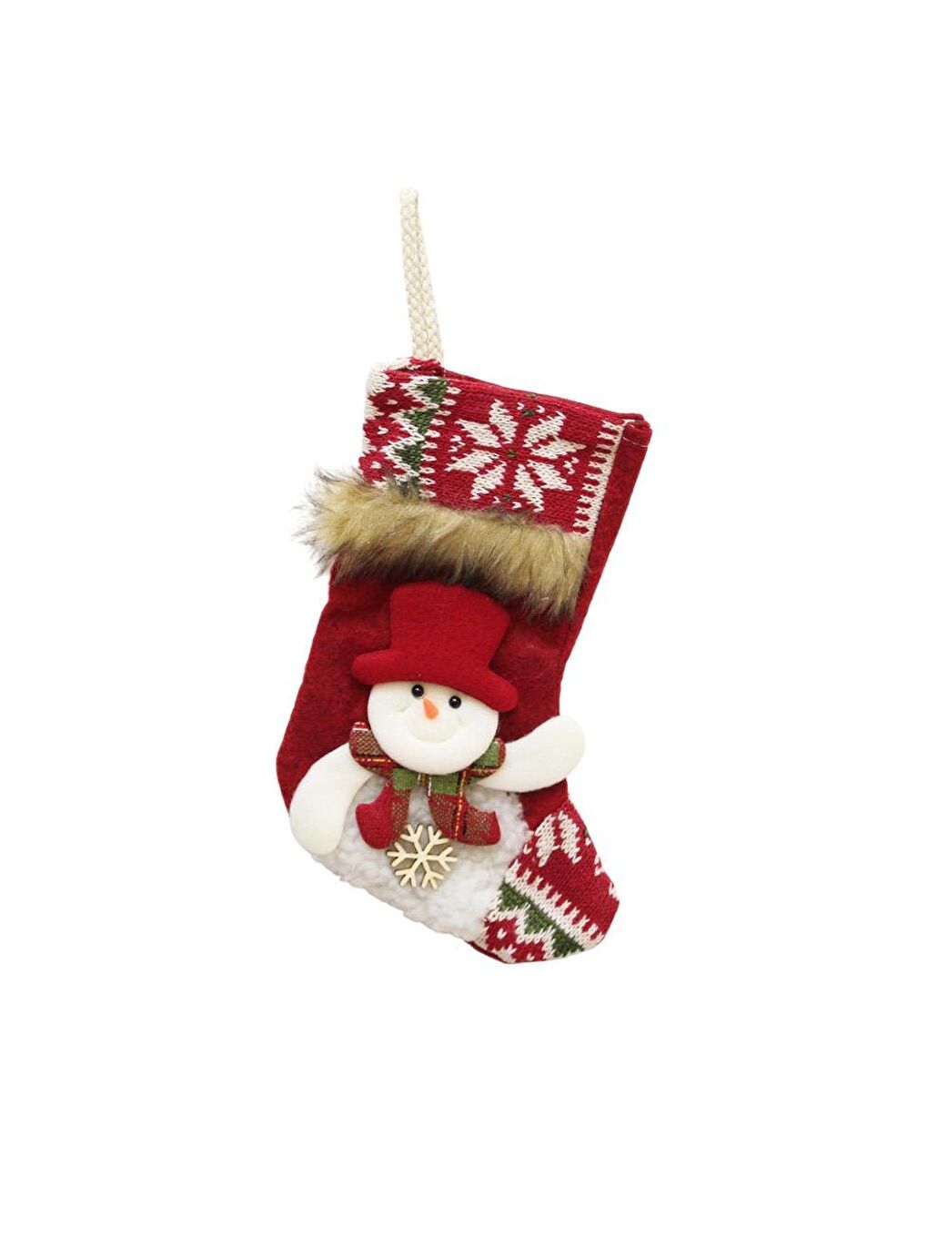 Kırmızı Yılbaşı Çorabı Kardan Adam Figürlü Desenli Şömine Dekoru Hediyelik Çorap 22 cm-1