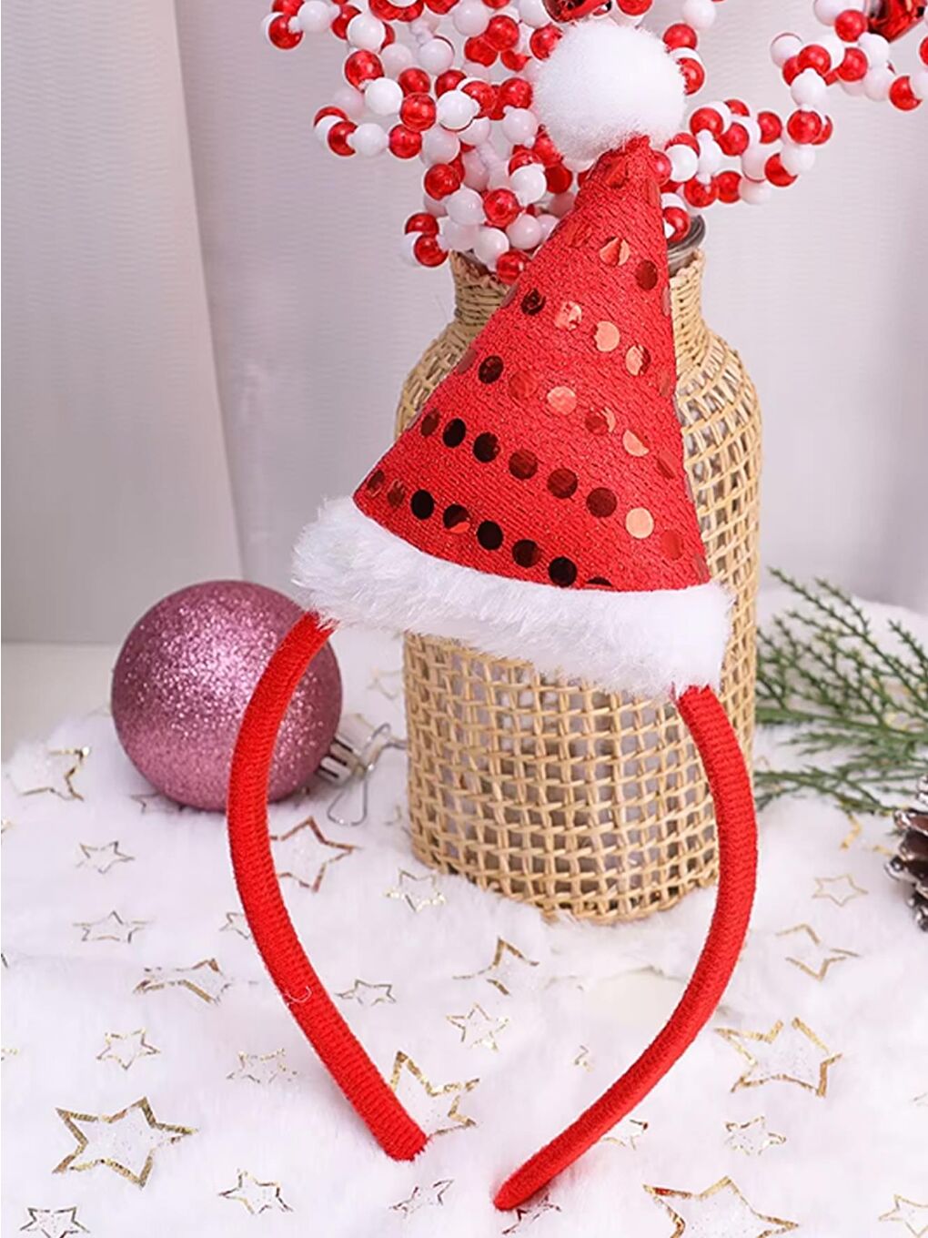 Noel Şapkalı Yılbaşı Parti Tacı Kırmızı Pullu Taç Kırmızı-2