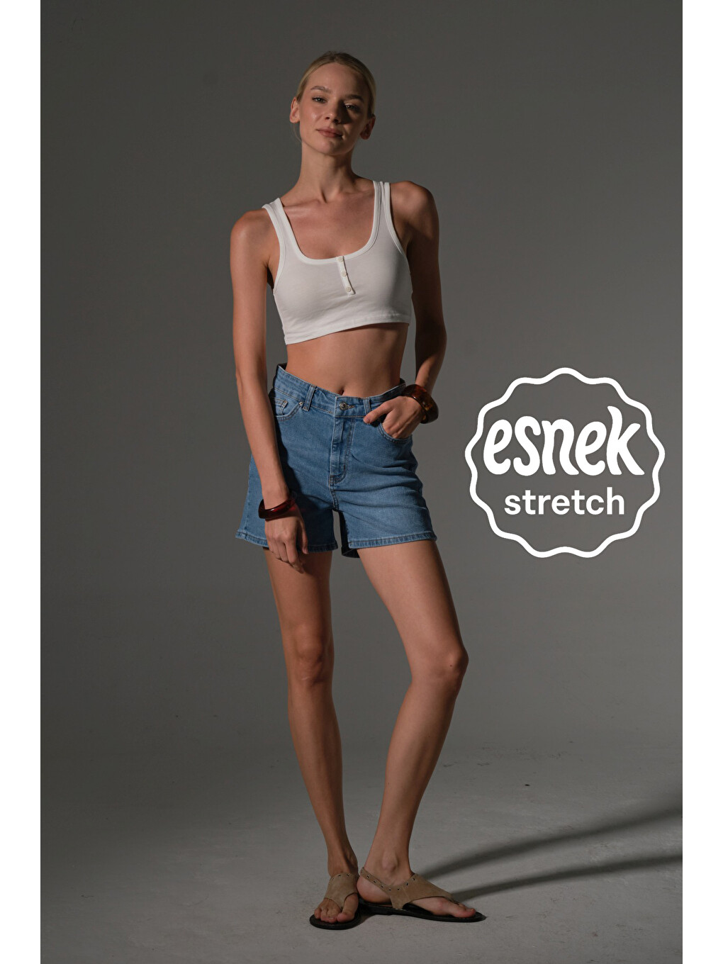 Mavi Esnek Denim Kumaş Pamuk Elastan 5 cep Jean mini kadın jean şort