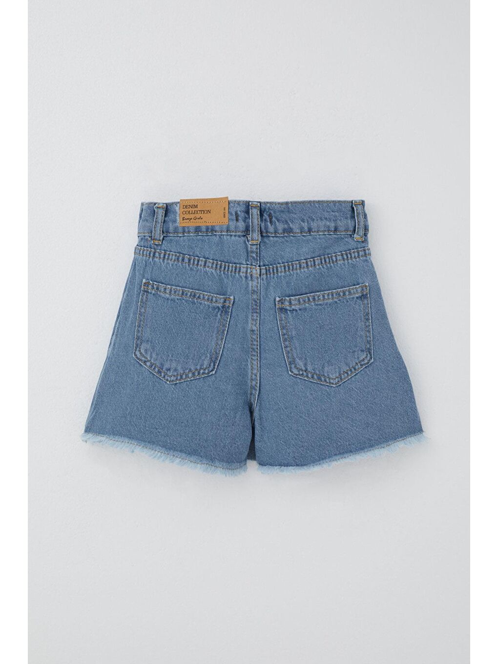 Kız Çocuk Jean Şort Etek Cep Detaylı Düğmeli Püsküllü Mavi (4-9 Yaş)-6