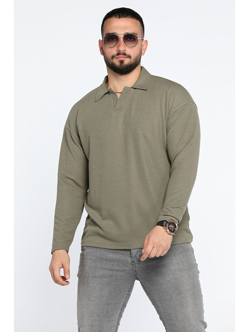 Mishar İtalia Haki Erkek Polo Yaka Sweatshirt