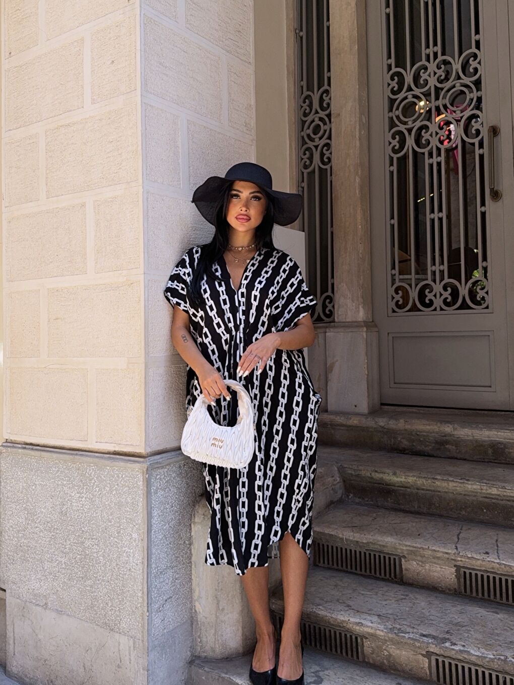 Panço Model Desenli Rahat Kalıp Viskon Elbise Siyah-2