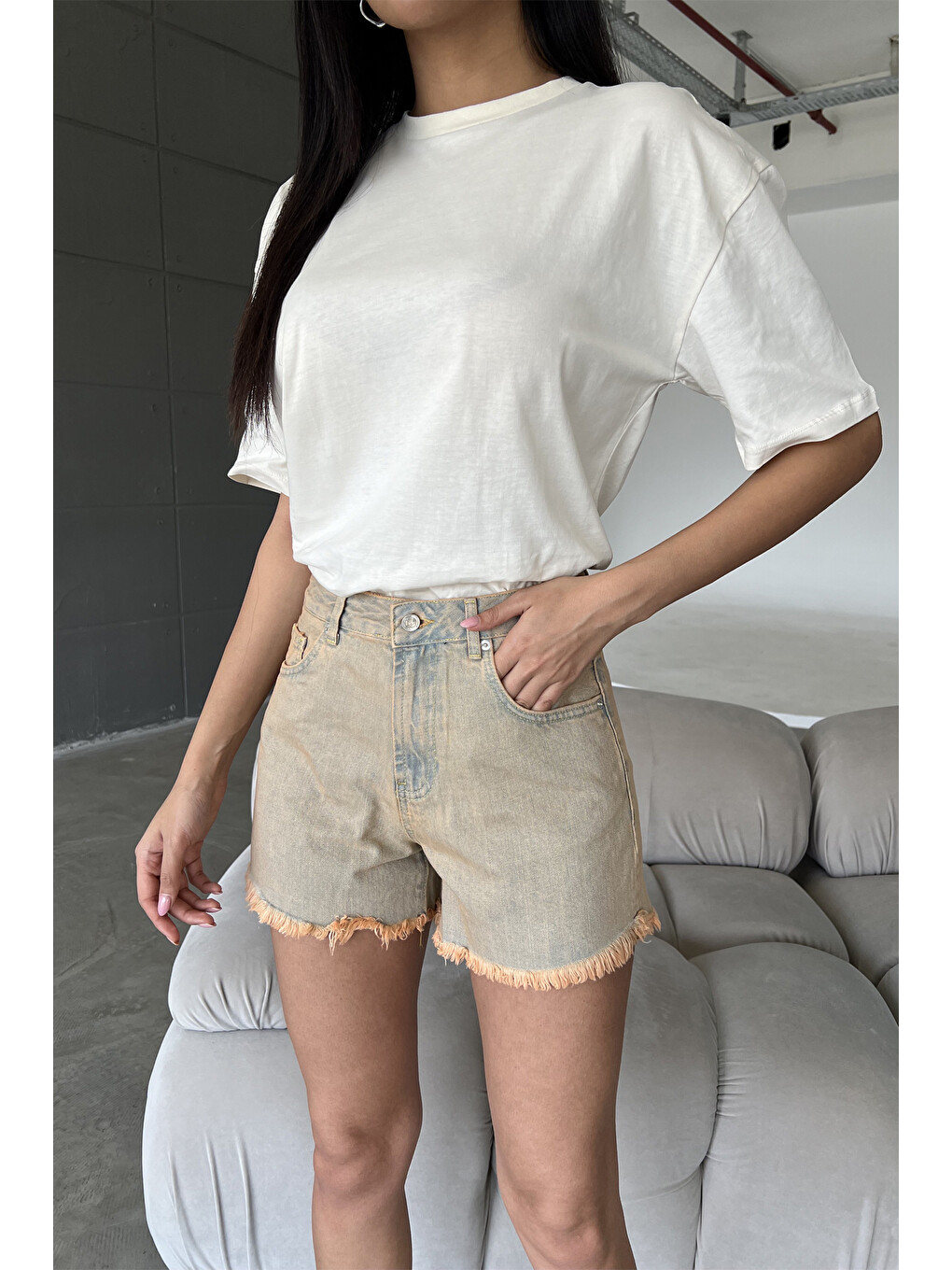 Mavi %100 Pamuk Tintli, Fermuarlı Jean Mini Kadın Denim Jean Şort @Trento-1