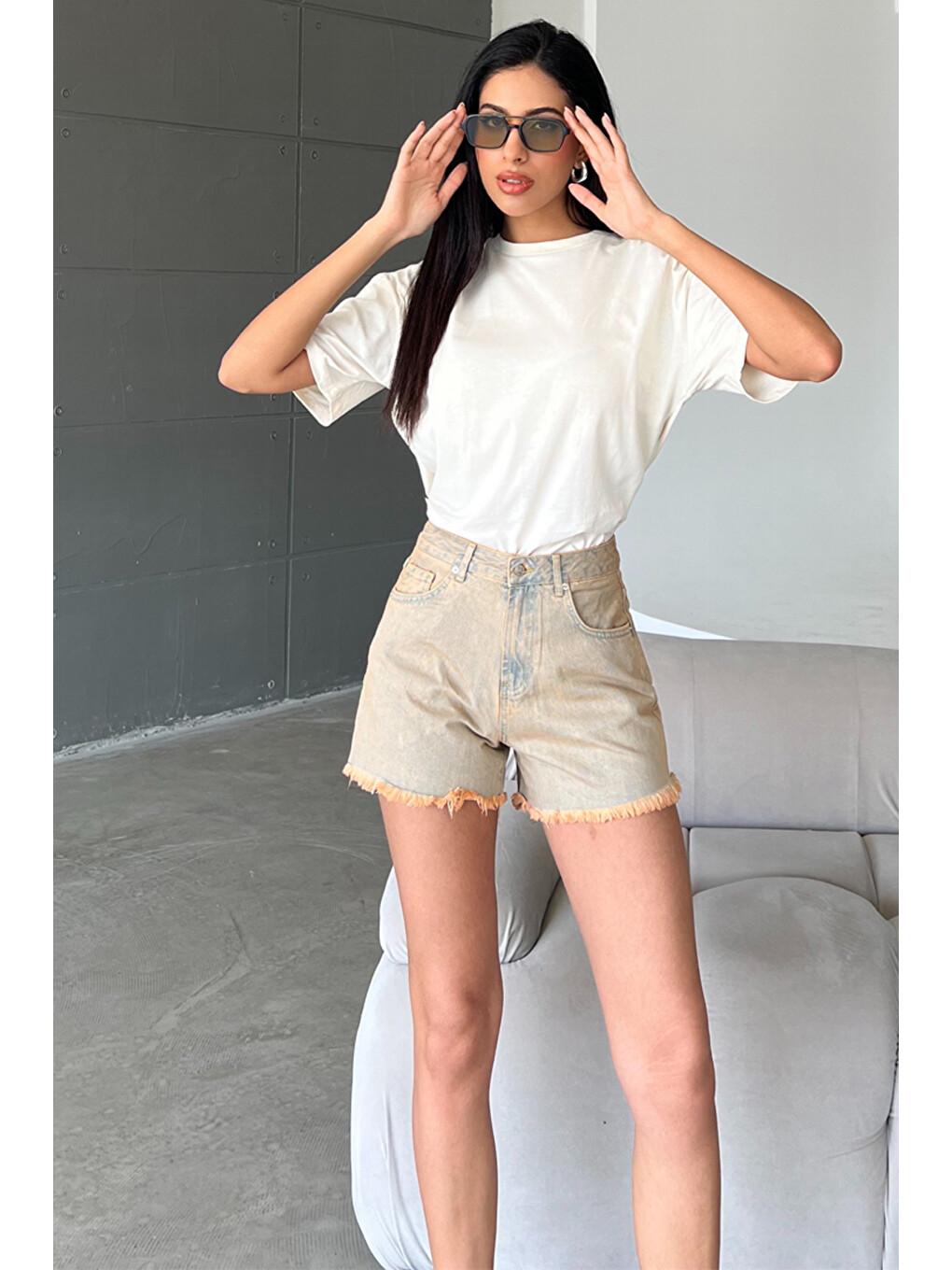 Mavi %100 Pamuk Tintli, Fermuarlı Jean Mini Kadın Denim Jean Şort @Trento-2