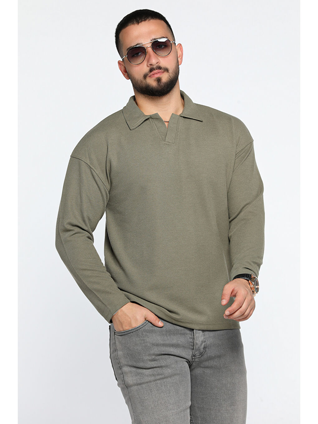 Mishar İtalia Haki Erkek Polo Yaka Sweatshirt - 1