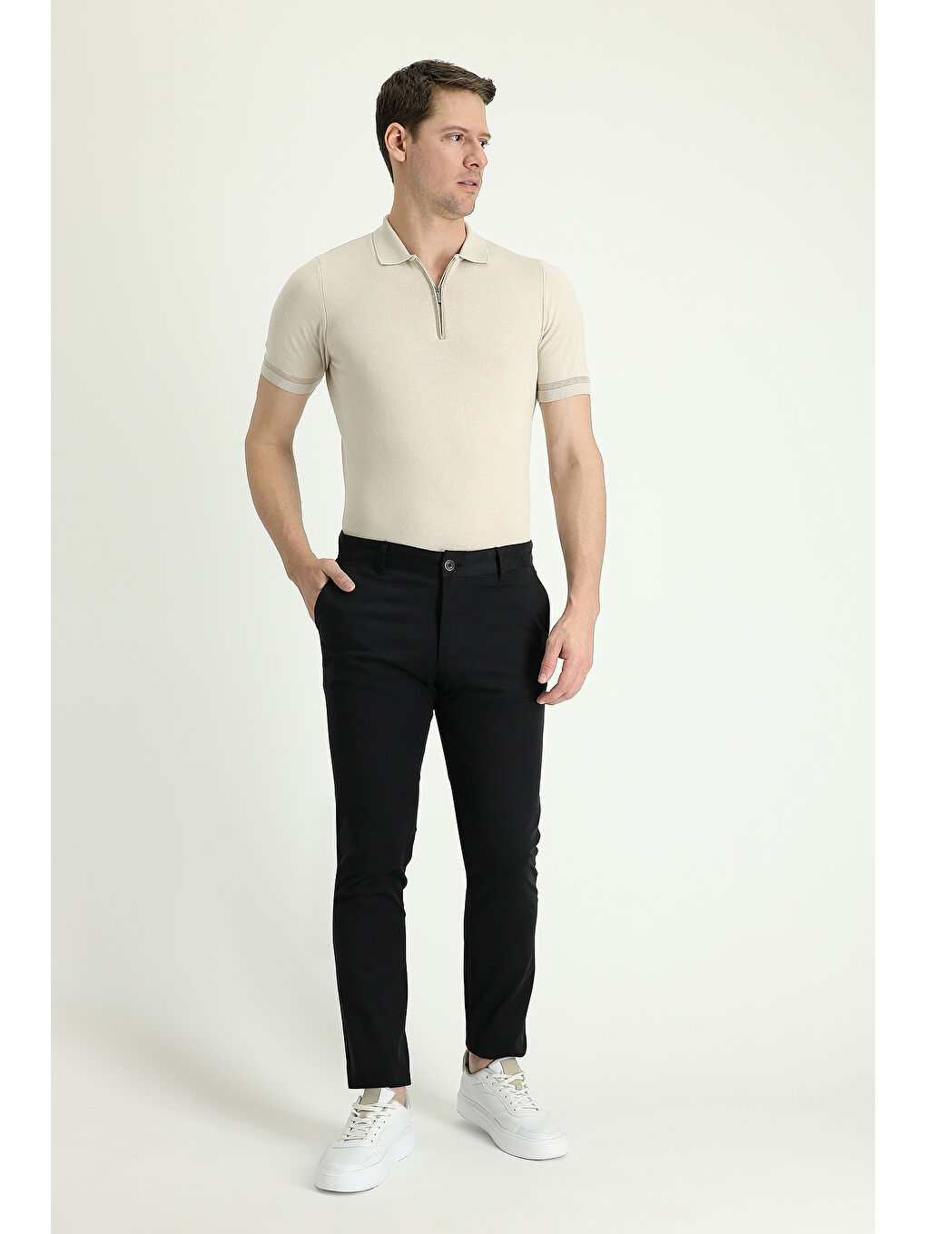 Siyah Slim Fit Dar Kesim Elastanlı Kanvas / Chino Pantolon-1