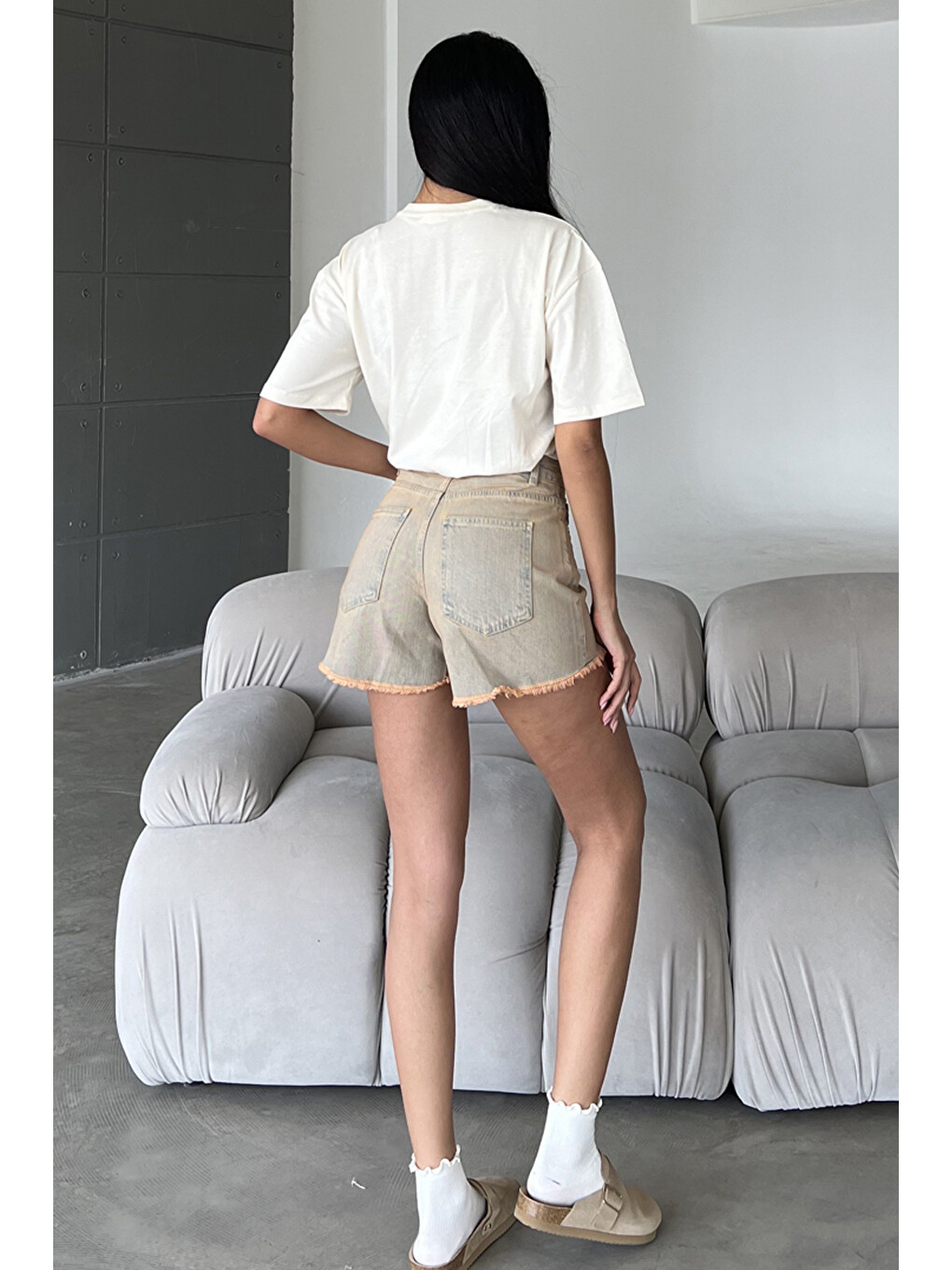 Mavi %100 Pamuk Tintli, Fermuarlı Jean Mini Kadın Denim Jean Şort @Trento-3