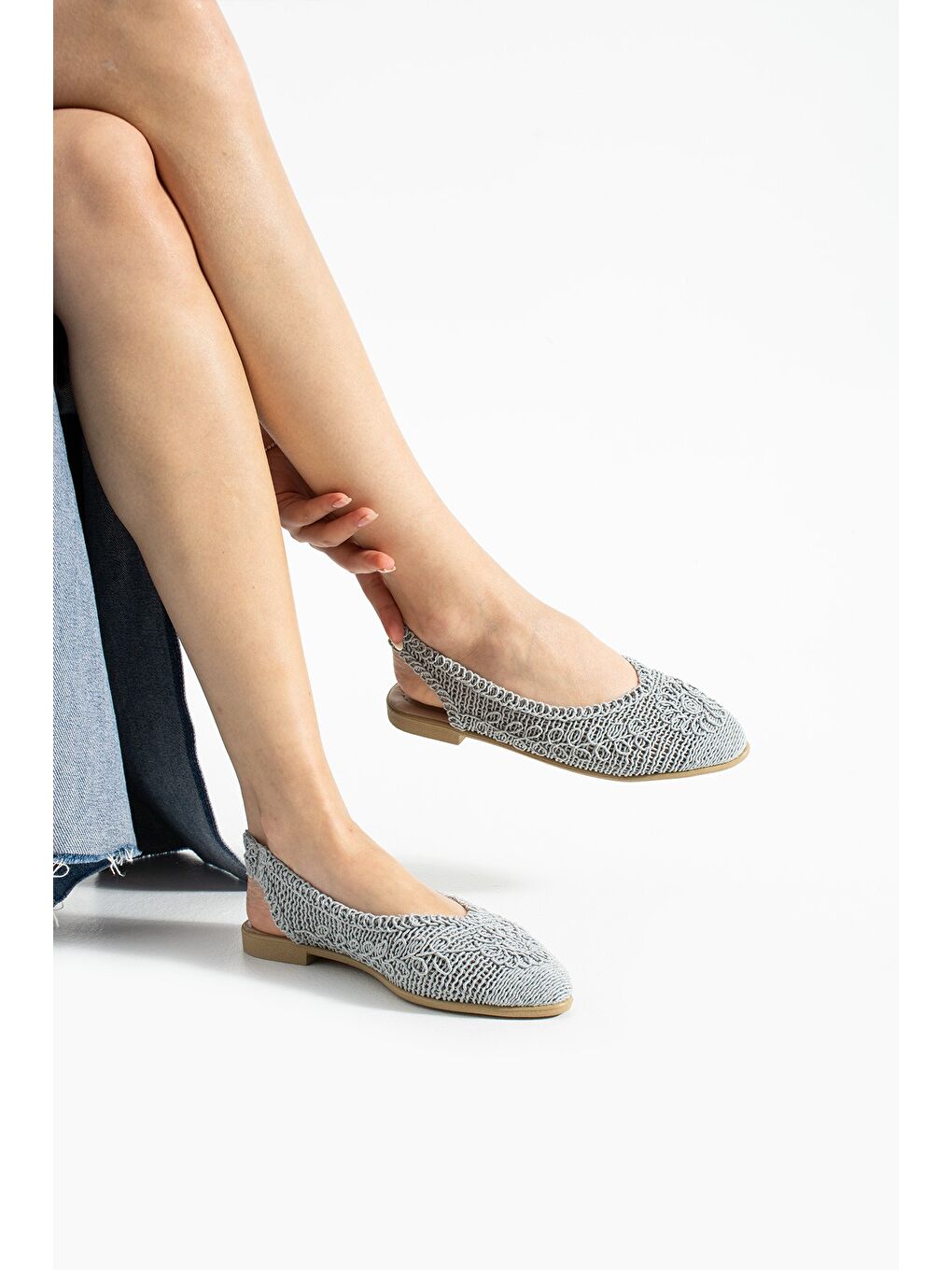 Gri ELORA Hasır Dantel Babet Kadın Sandalet Yazlık Rahat Ayakkabı-3