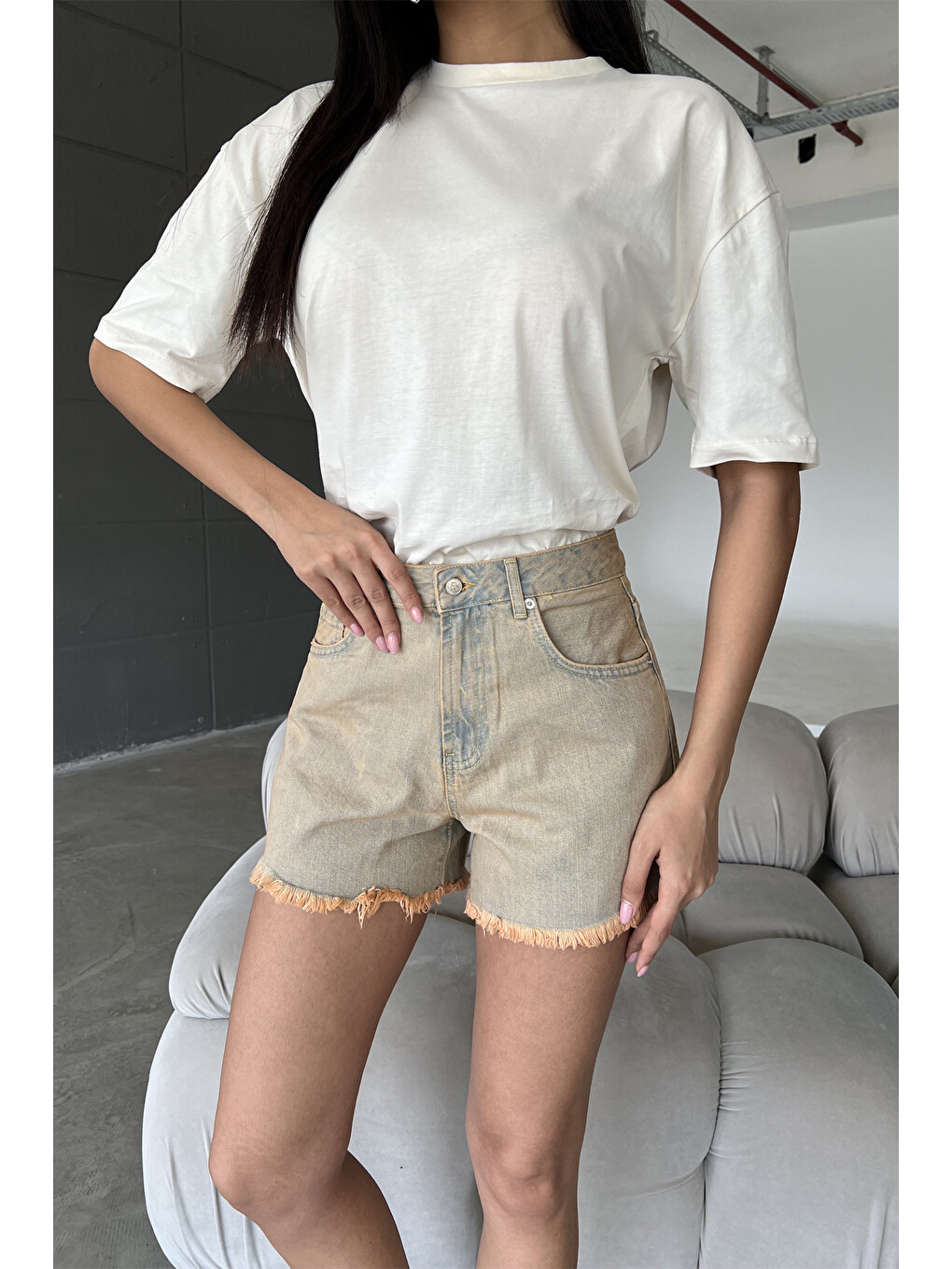 Mavi %100 Pamuk Tintli, Fermuarlı Jean Mini Kadın Denim Jean Şort @Trento-5
