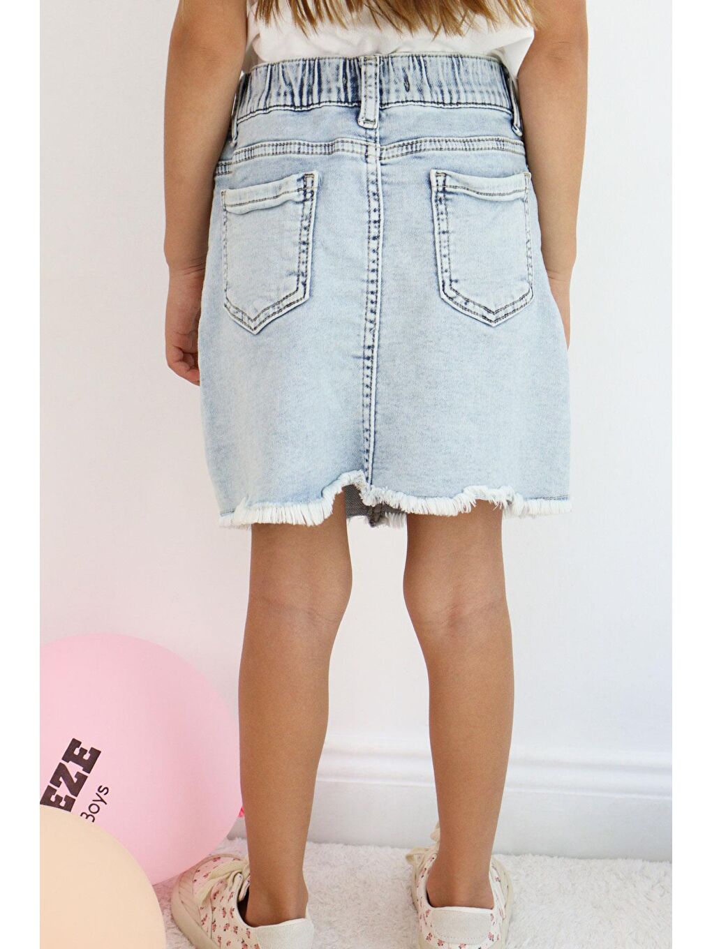 Kız Çocuk Jean Etek Kelebek Nakışlı Düğme Detaylı Açık Mavi (6-10 Yaş)-1