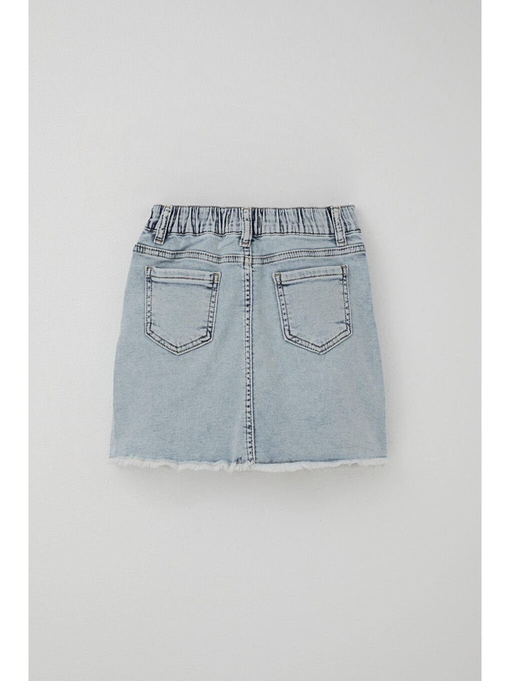 Kız Çocuk Jean Etek Kelebek Nakışlı Düğme Detaylı Açık Mavi (6-10 Yaş)-4