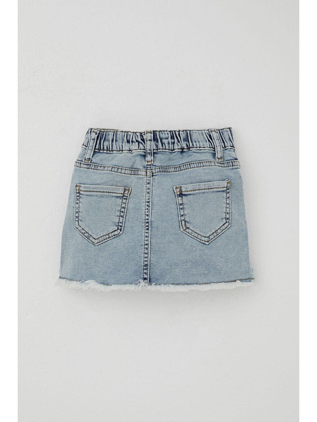 Kız Çocuk Jean Etek Kelebek Nakışlı Düğme Detaylı Açık Mavi (1.5-3 Yaş)-1