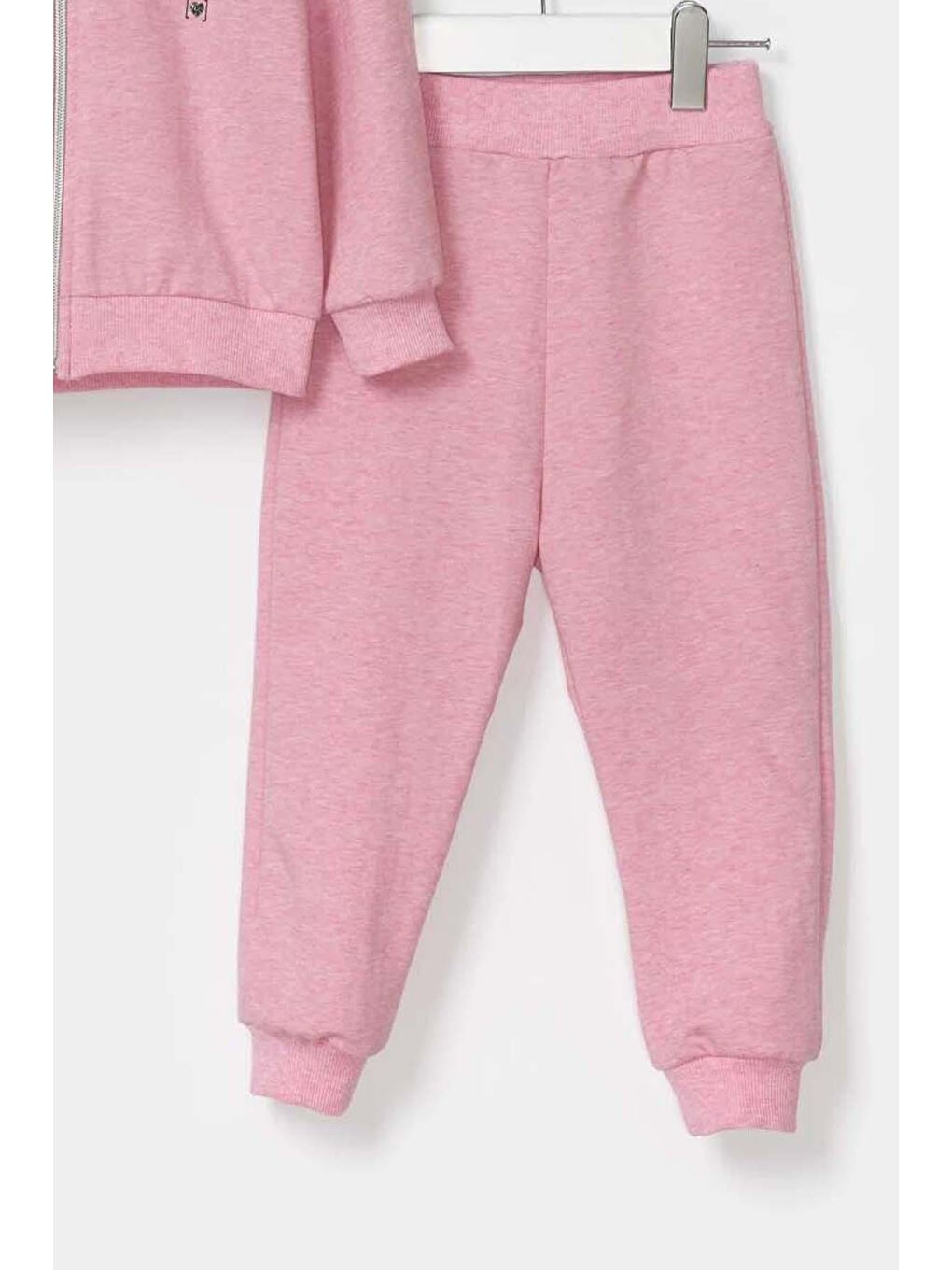Kız Bebek Baskılı Kapüşonlu Fermuarlı 2'li Pembe Alt Üst Takım-2