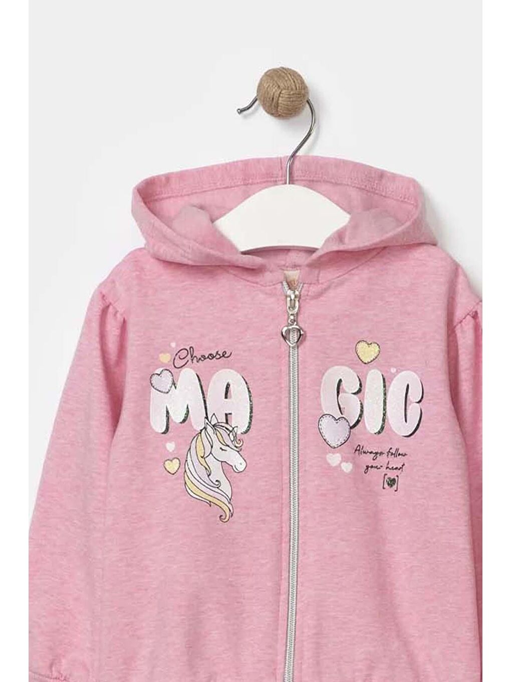 Kız Bebek Baskılı Kapüşonlu Fermuarlı 2'li Pembe Alt Üst Takım-3