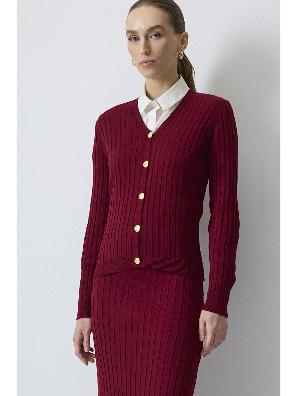 Bordo Hırka Etek Triko Takım-1