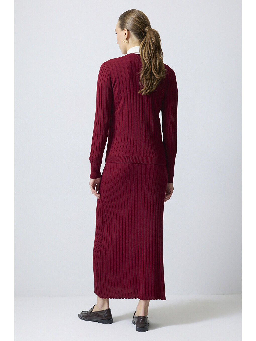 Bordo Hırka Etek Triko Takım-2