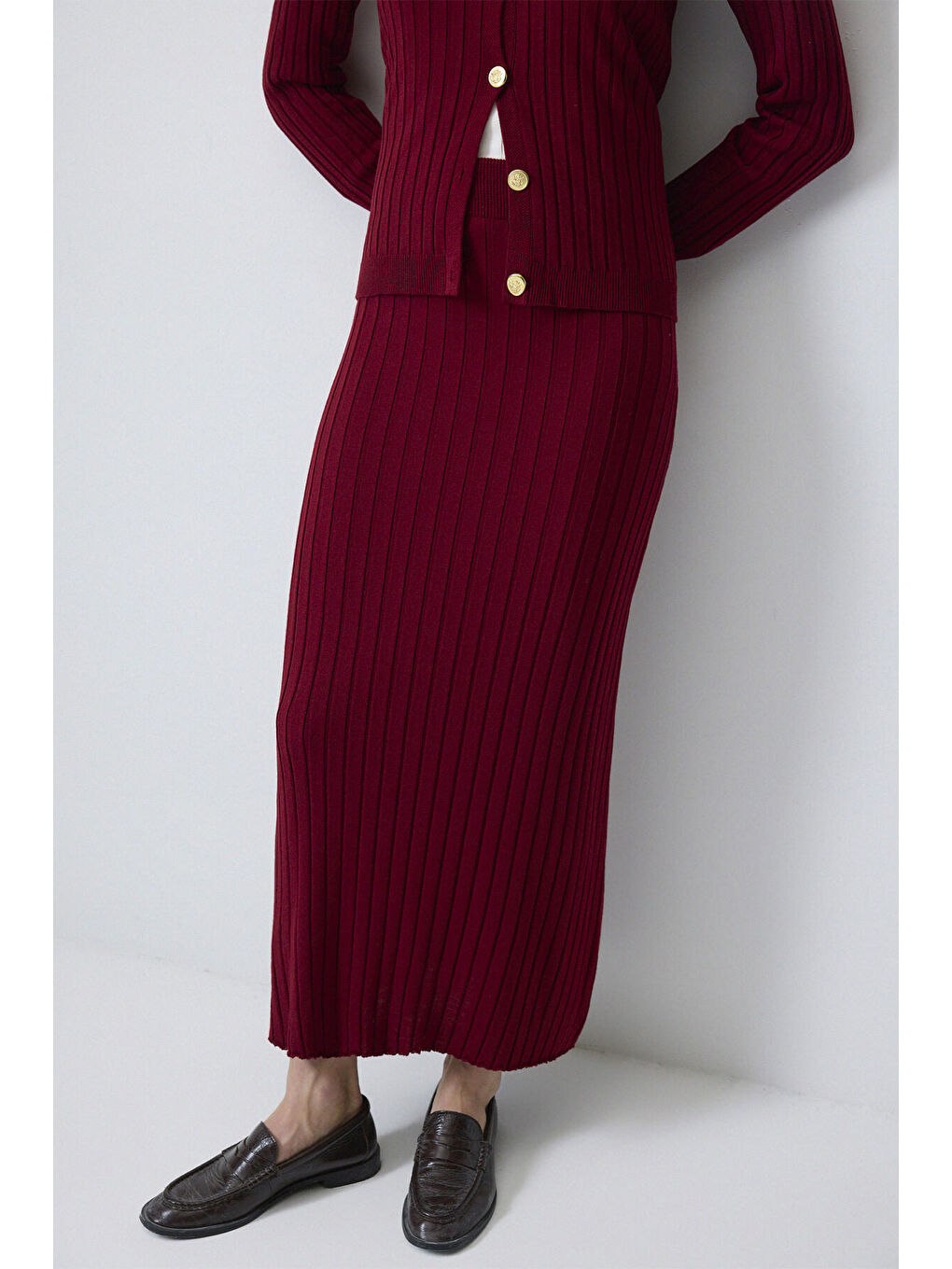 Bordo Hırka Etek Triko Takım-3