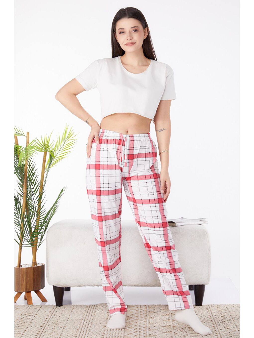 TOFİSA Kırmızı Düz Orta Kadın Kırmızı Pijama Altı - 25330 - 2