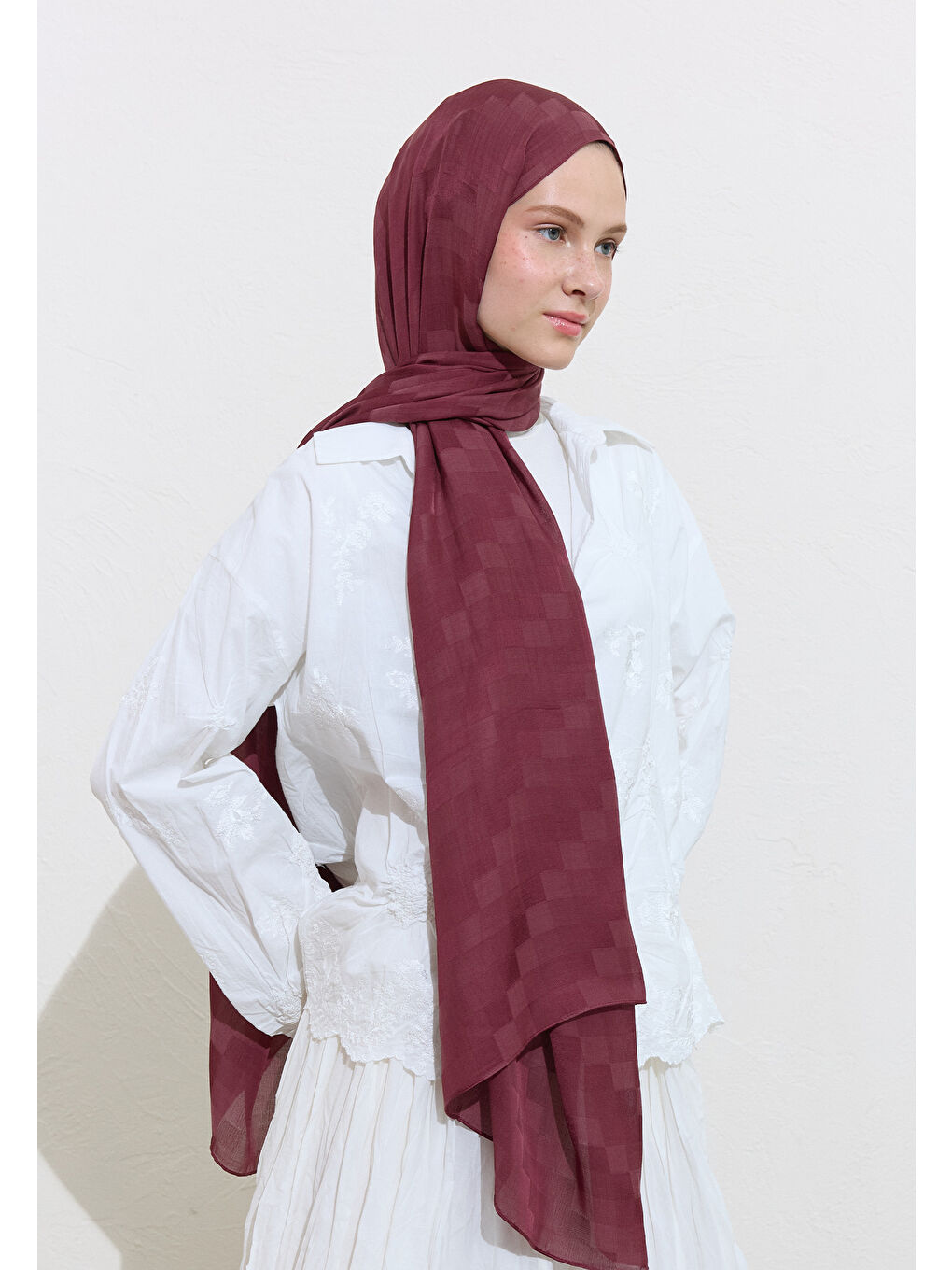 Mürdüm Nori İpeksi Jakar Şal Vıntage Rose