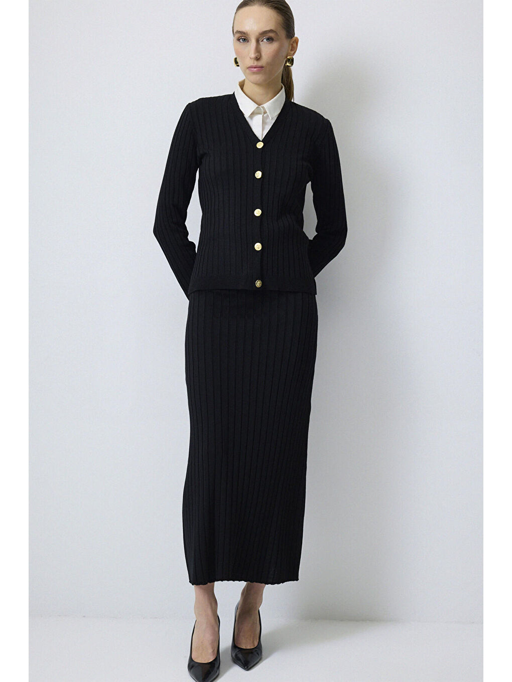 Siyah Hırka Etek Triko Takım-1