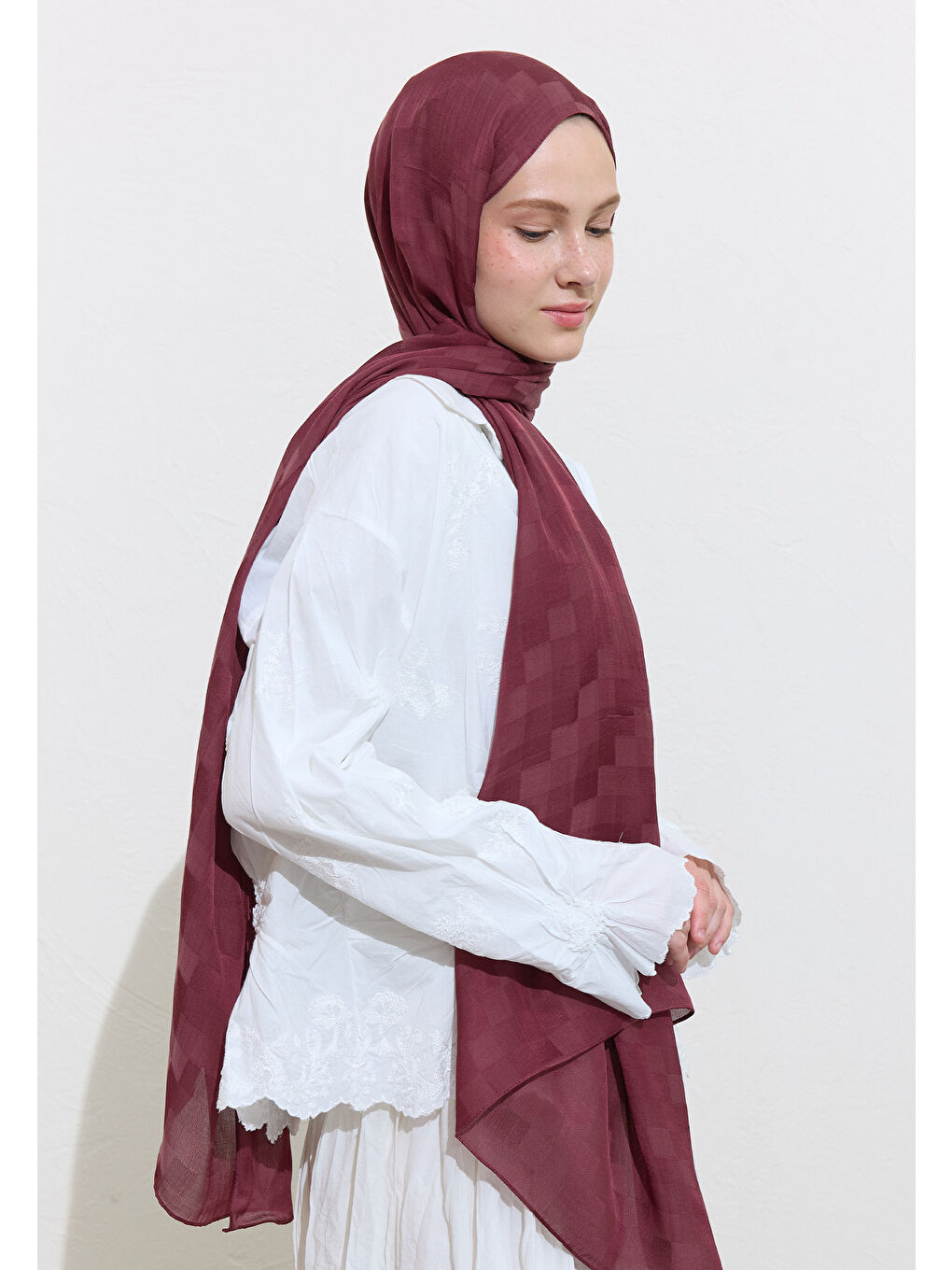 Mürdüm Nori İpeksi Jakar Şal Vıntage Rose-1