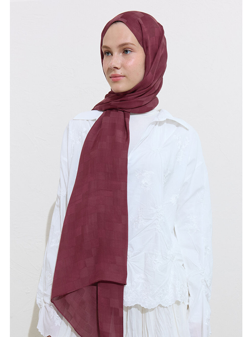 Mürdüm Nori İpeksi Jakar Şal Vıntage Rose-2