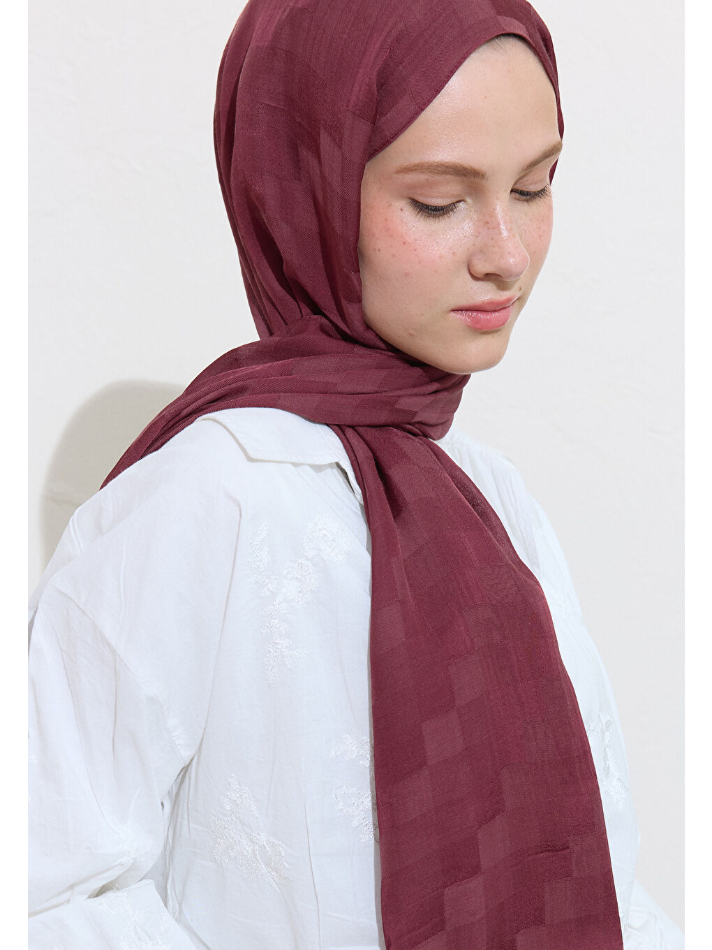 Mürdüm Nori İpeksi Jakar Şal Vıntage Rose-3