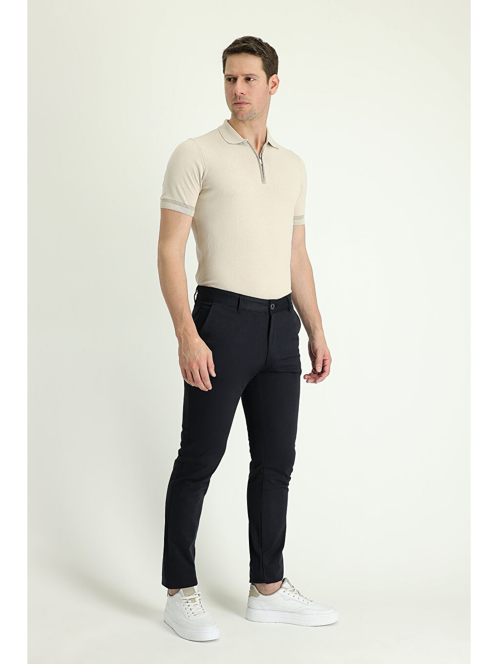 Lacivert Slim Fit Dar Kesim Elastanlı Kanvas / Chino Pantolon