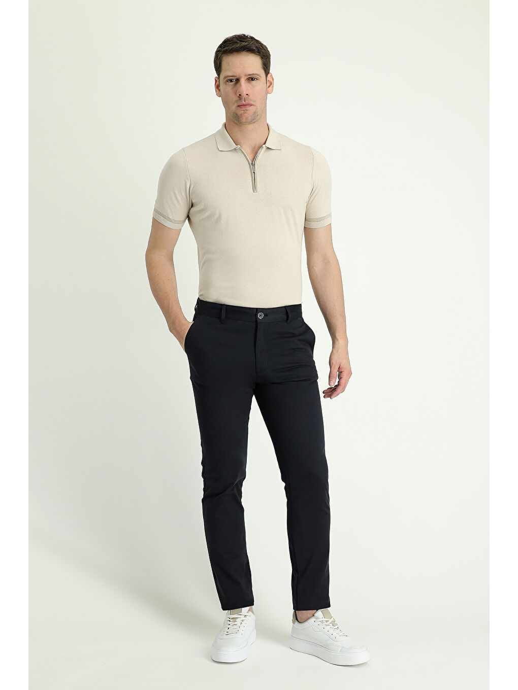 Lacivert Slim Fit Dar Kesim Elastanlı Kanvas / Chino Pantolon-1